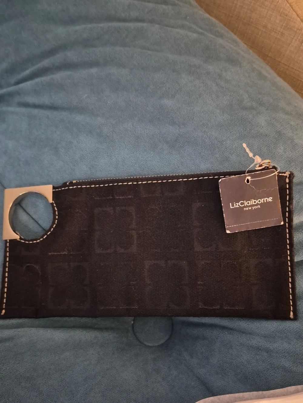 Vintage Liz Claiborne Heritage Coin Geometric Gold Metal Circle Handle Zip Pouch